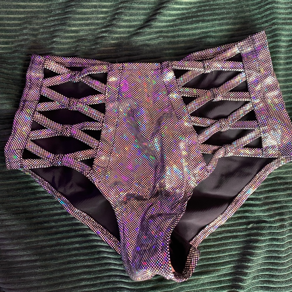 Holographic Gray Scrunchie High Waisted Cheeky Shorts